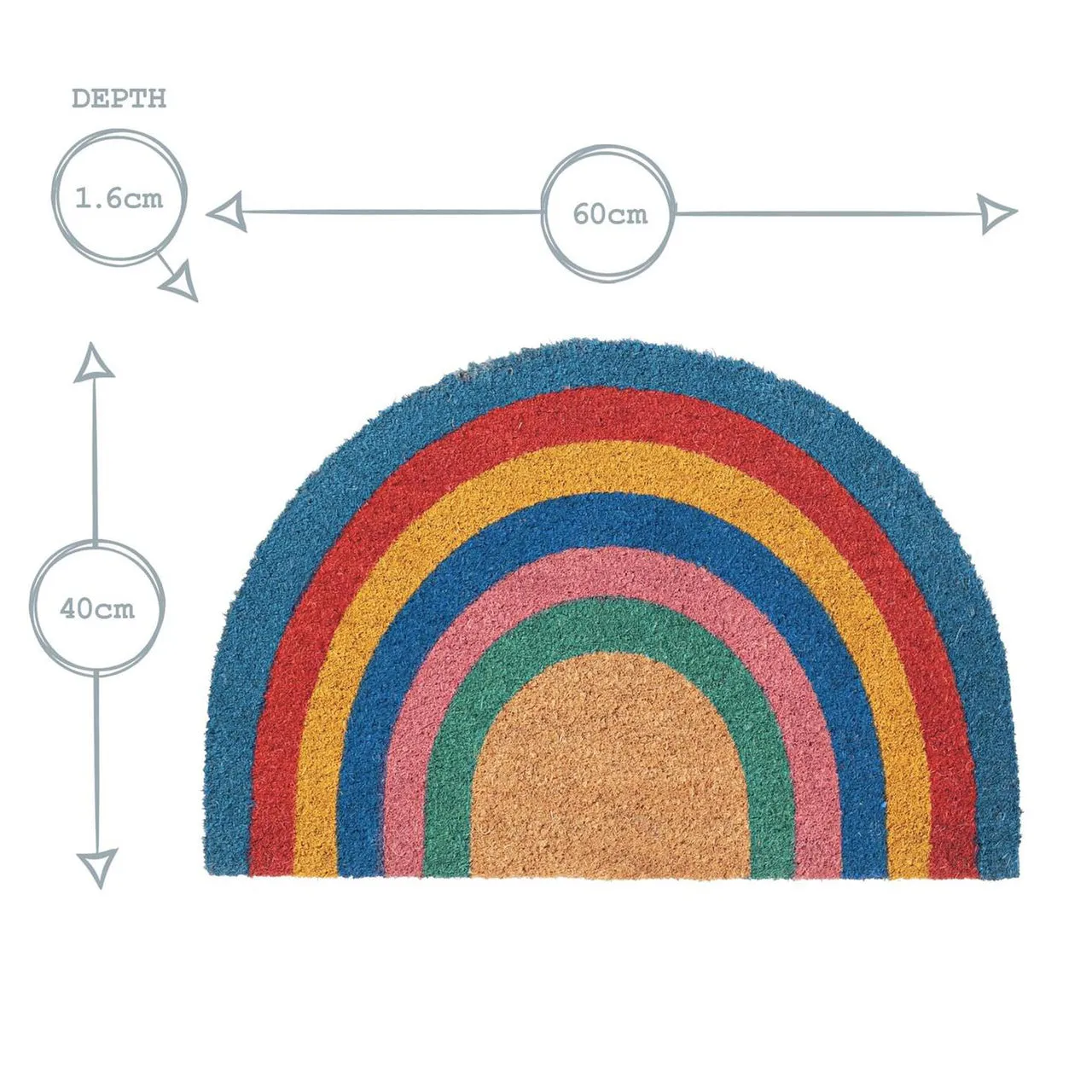 Arched Non-Slip Coir Rainbow Door Mat - 60 x 40cm