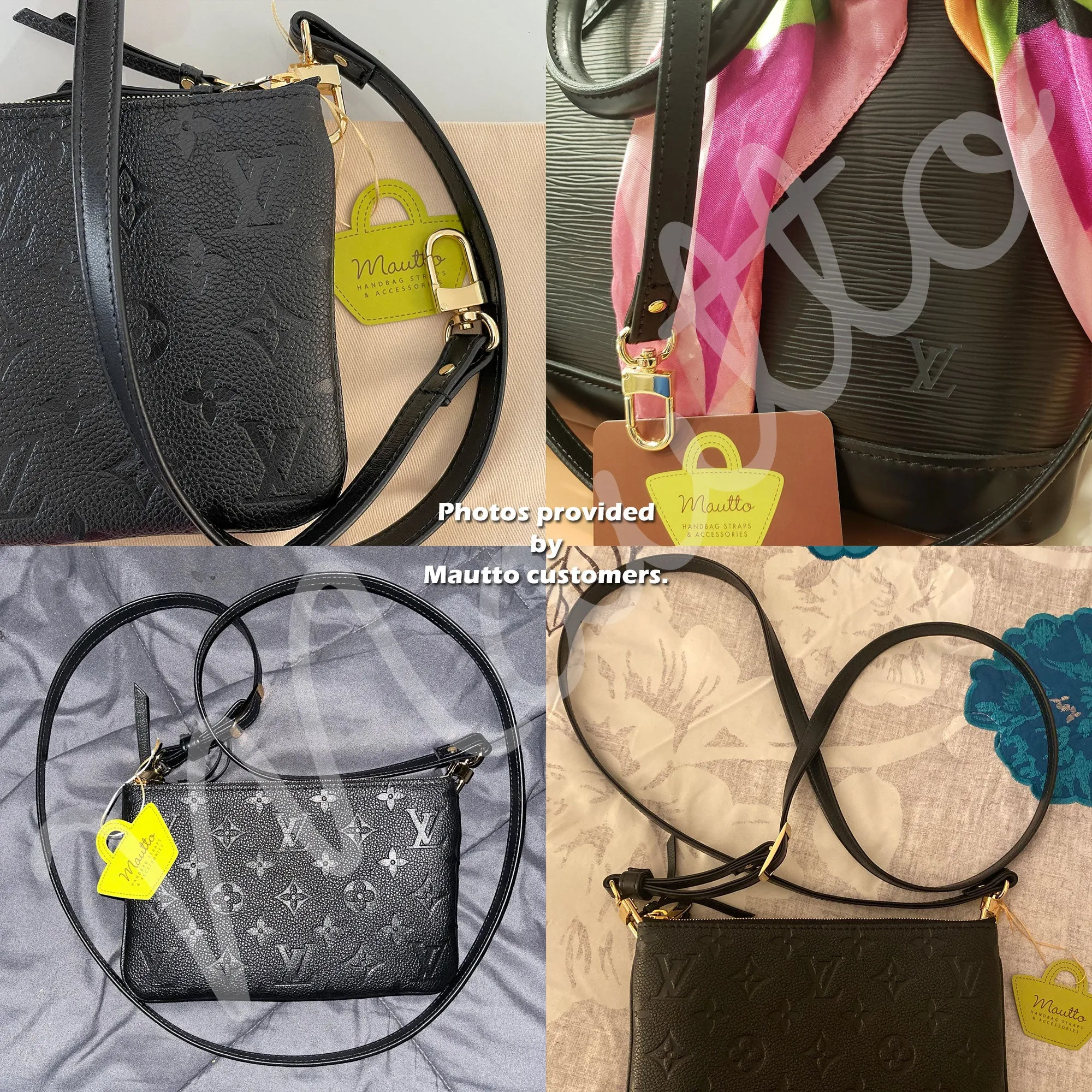 Black Adjustable Leather Strap for LV Pochette, Alma, Eva, Croisette, etc - Petite 1/2 inch (13mm) Wide