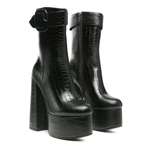 Block Heeled Chunky Ankle Boots in Black