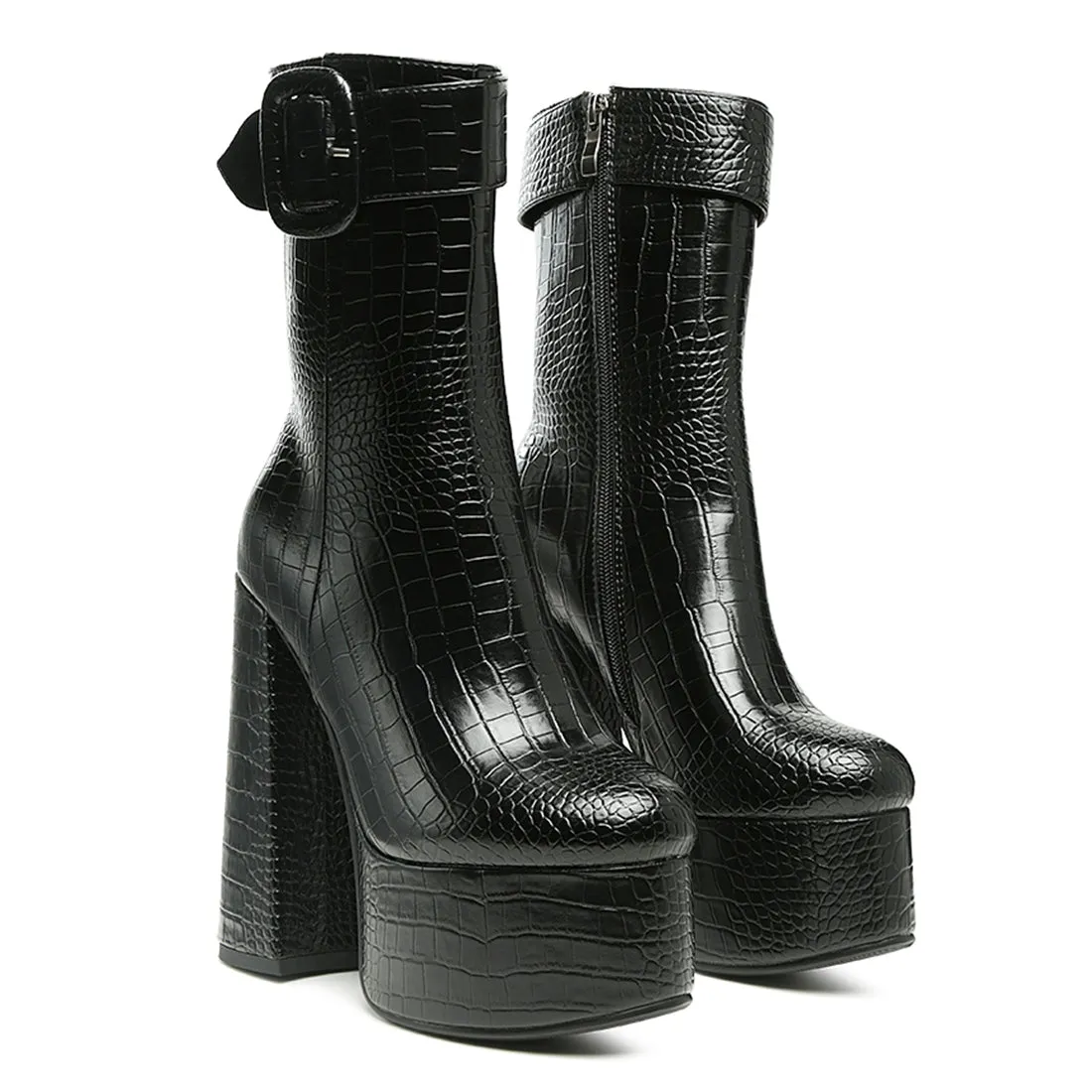 Block Heeled Chunky Ankle Boots in Black