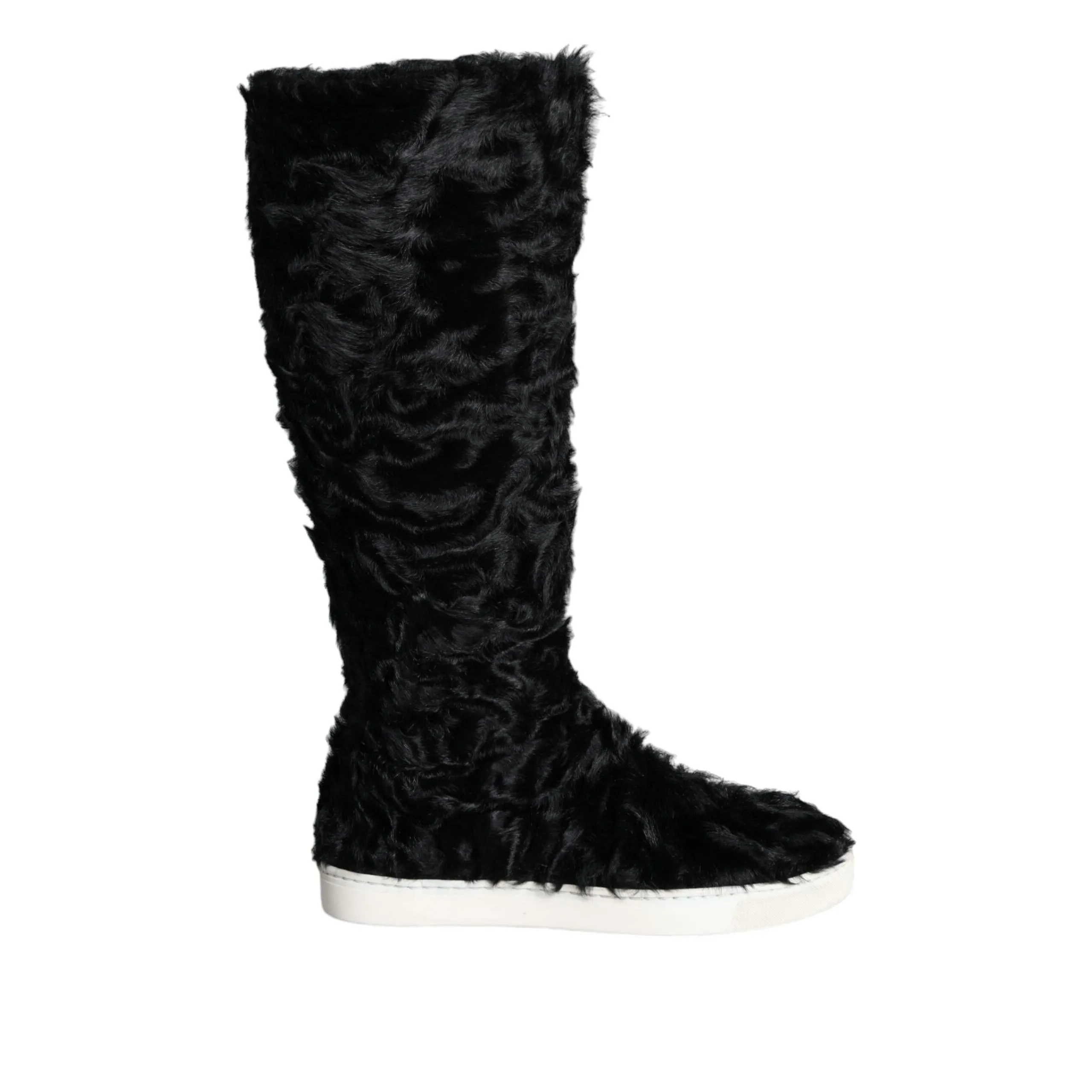 Dolce & Gabbana Black Xiangao Lamb Fur Leather Boots Shoes