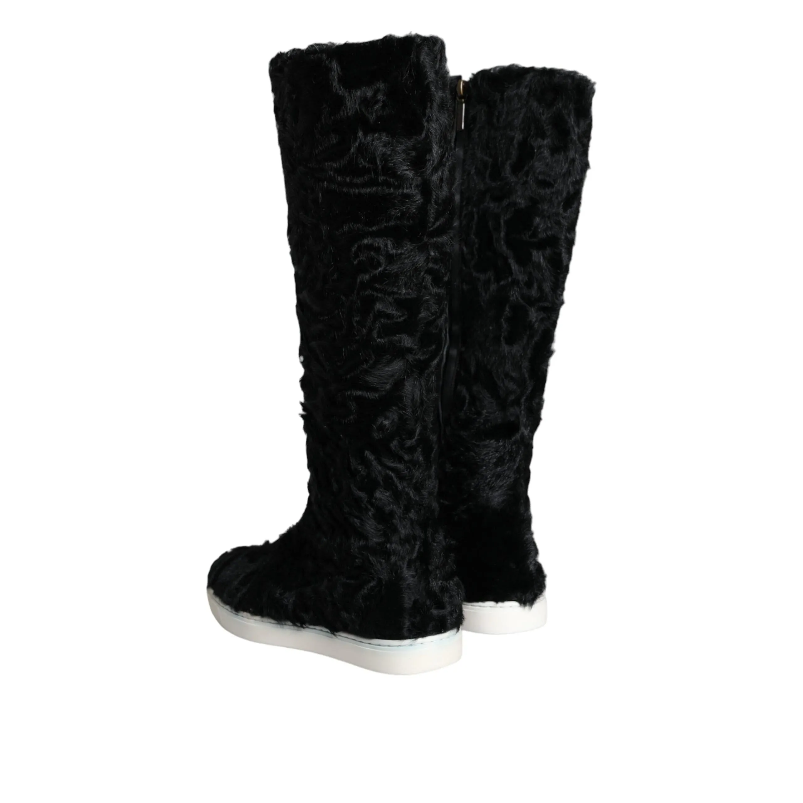 Dolce & Gabbana Black Xiangao Lamb Fur Leather Boots Shoes