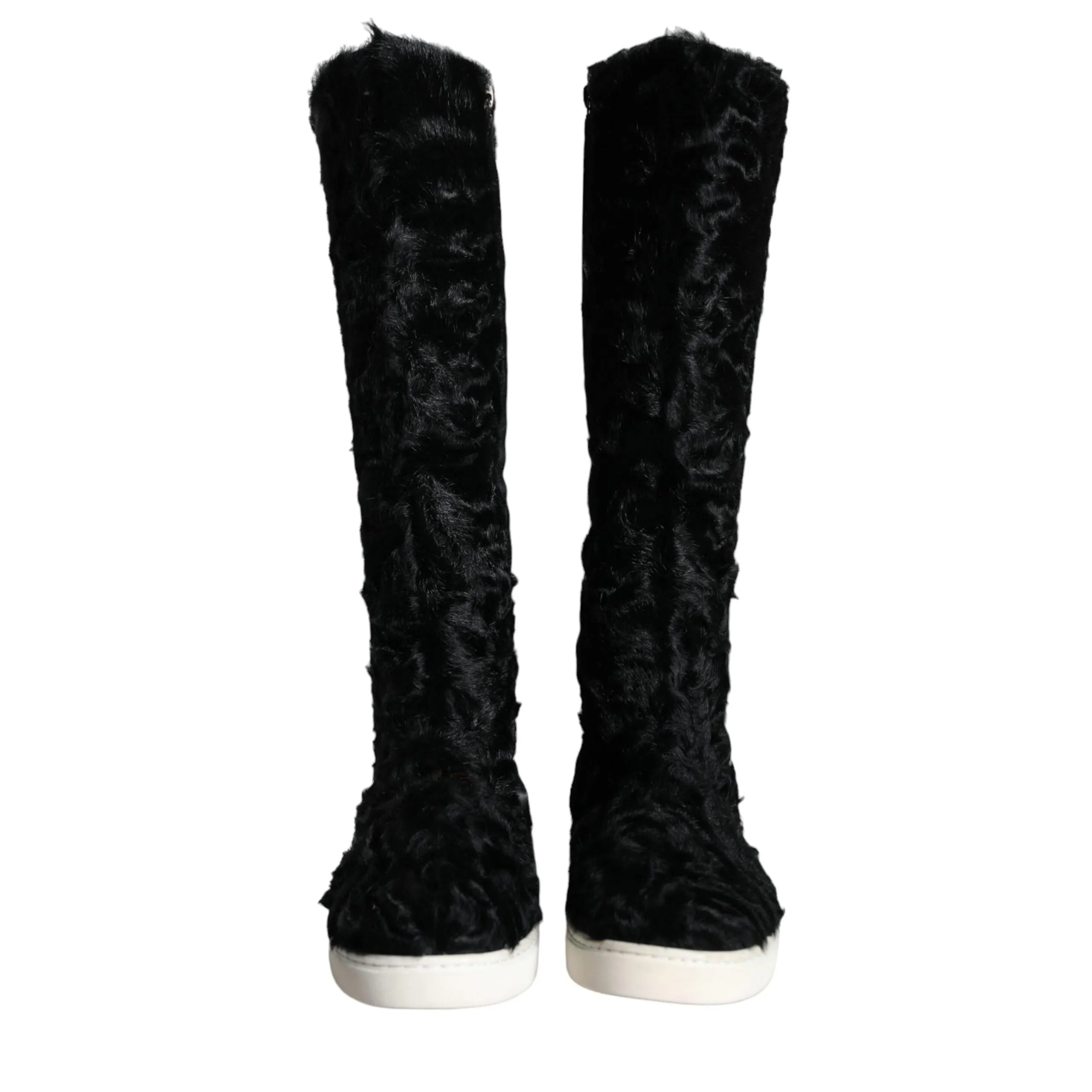 Dolce & Gabbana Black Xiangao Lamb Fur Leather Boots Shoes