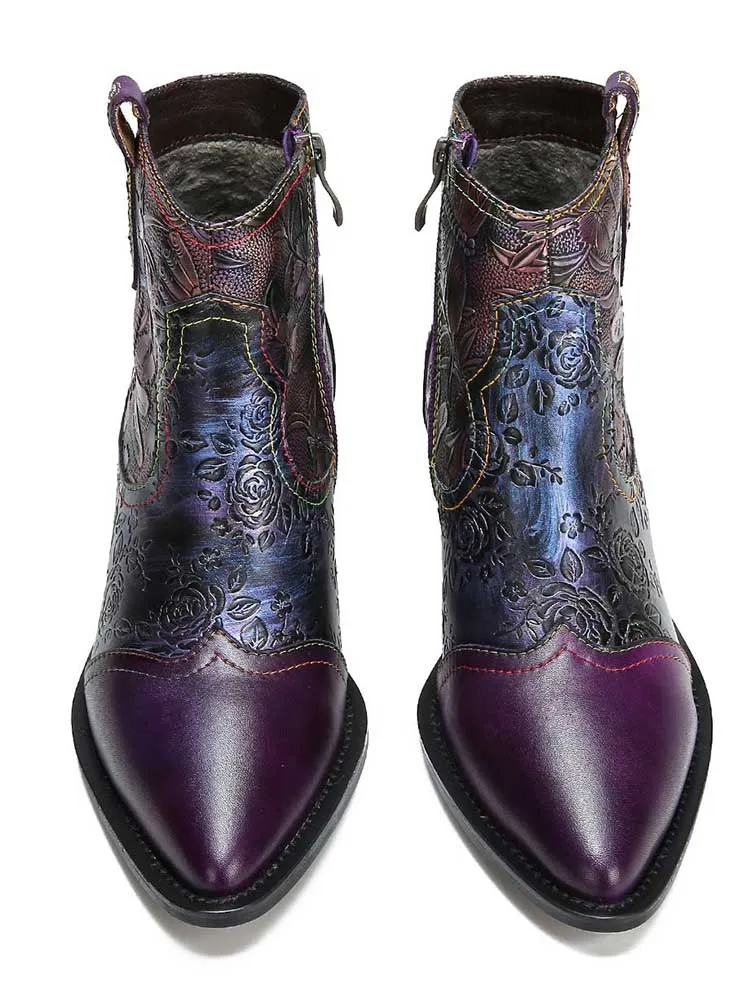 Emberlynn Embossed Dragonfly Ankle Boots