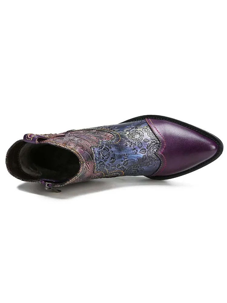 Emberlynn Embossed Dragonfly Ankle Boots