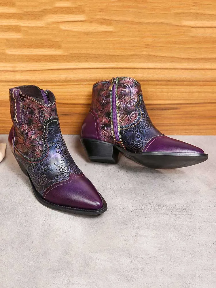 Emberlynn Embossed Dragonfly Ankle Boots