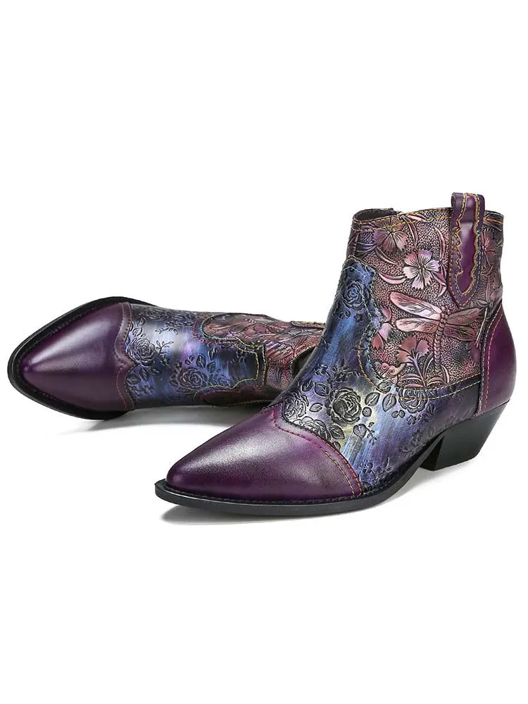 Emberlynn Embossed Dragonfly Ankle Boots