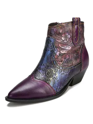 Emberlynn Embossed Dragonfly Ankle Boots