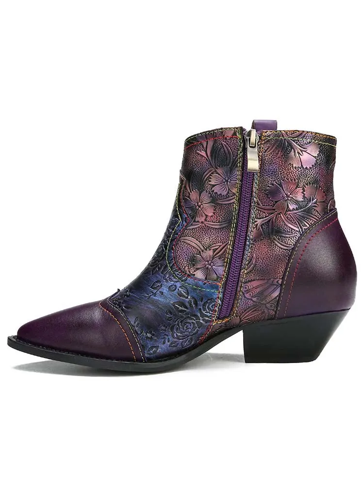 Emberlynn Embossed Dragonfly Ankle Boots
