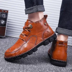 Fashion Mens PU Leather Shoes Casual Anti-Slip Vintage Boots