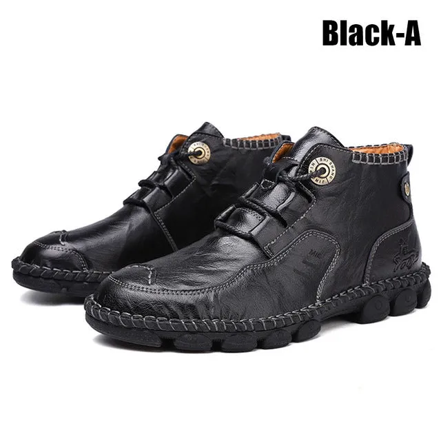 Fashion Mens PU Leather Shoes Casual Anti-Slip Vintage Boots