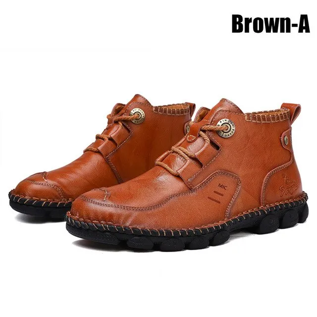 Fashion Mens PU Leather Shoes Casual Anti-Slip Vintage Boots