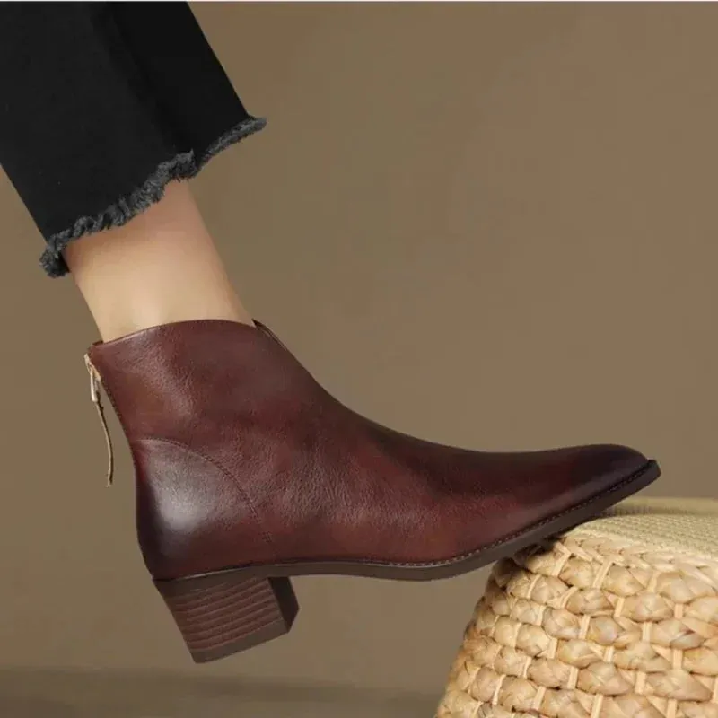 Joskaa Women Ankle Boots Winter Low Heels Round Size 40 Casual Shoes Pu Leather Female Low Boots Free Shipping Chelsea Boots