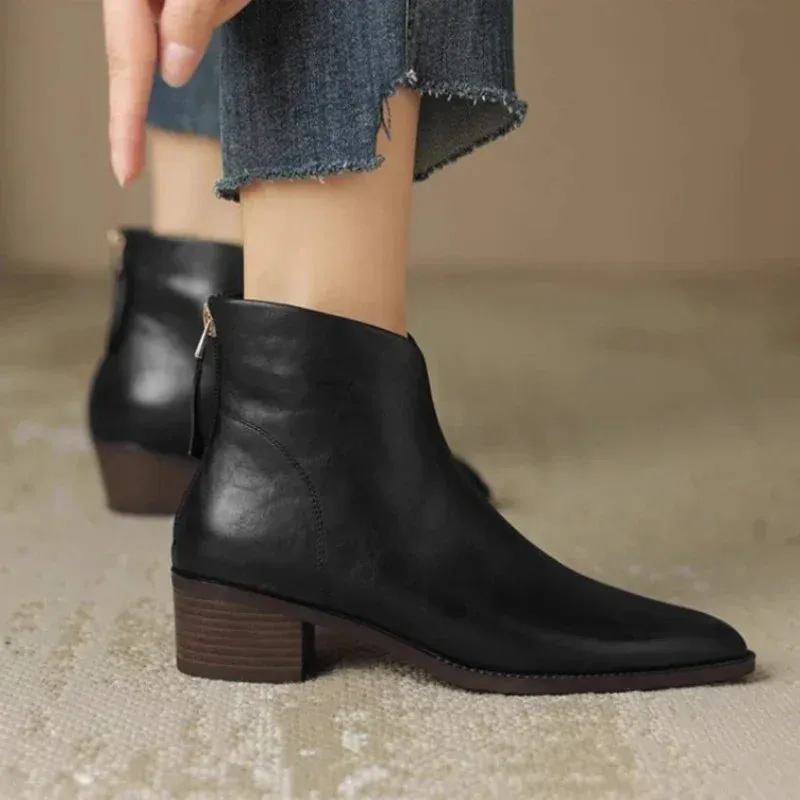 Joskaa Women Ankle Boots Winter Low Heels Round Size 40 Casual Shoes Pu Leather Female Low Boots Free Shipping Chelsea Boots
