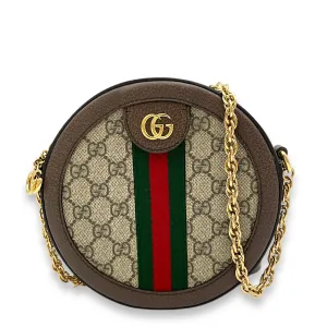 Ophidia Crossbody Bag Brown in Coated Canvas, Gold hardware
