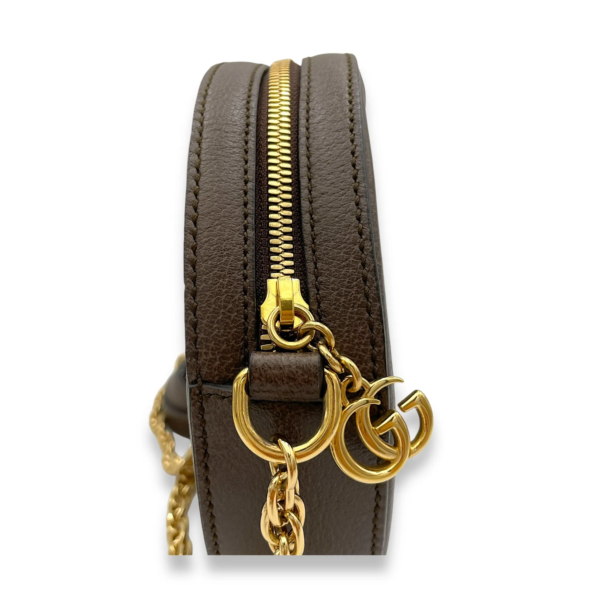 Ophidia Crossbody Bag Brown in Coated Canvas, Gold hardware