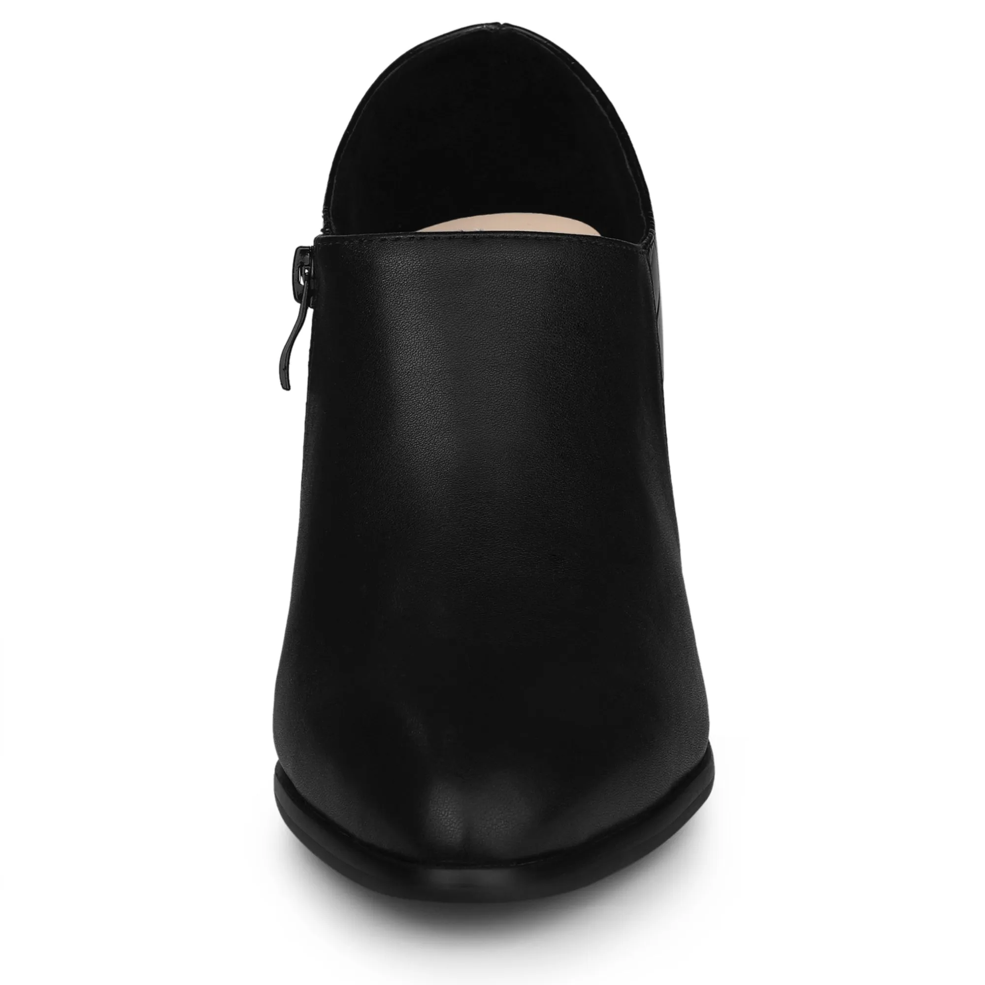 Patchwork Oxford Pointed Toe Chunky Heel Ankle Booties