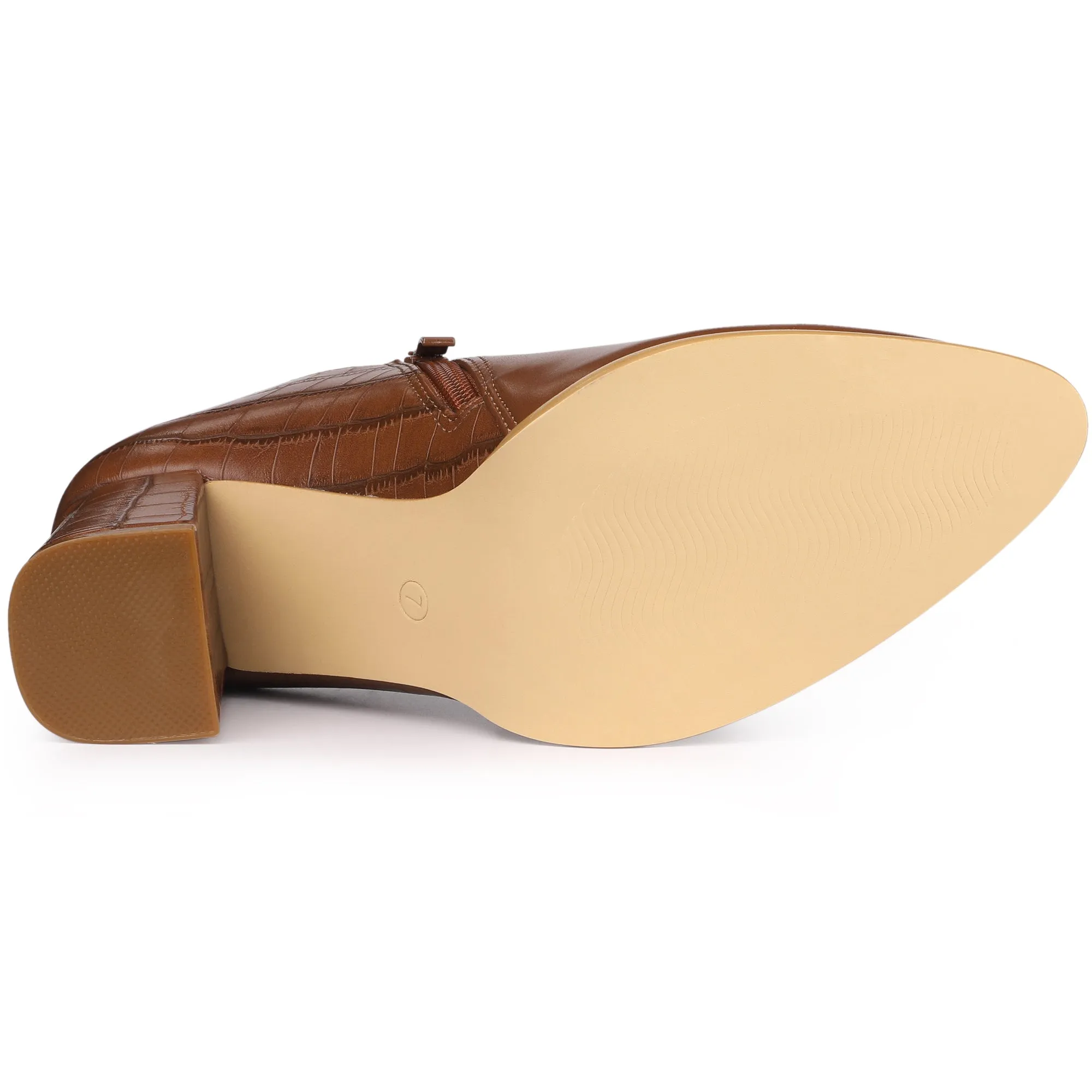 Patchwork Oxford Pointed Toe Chunky Heel Ankle Booties