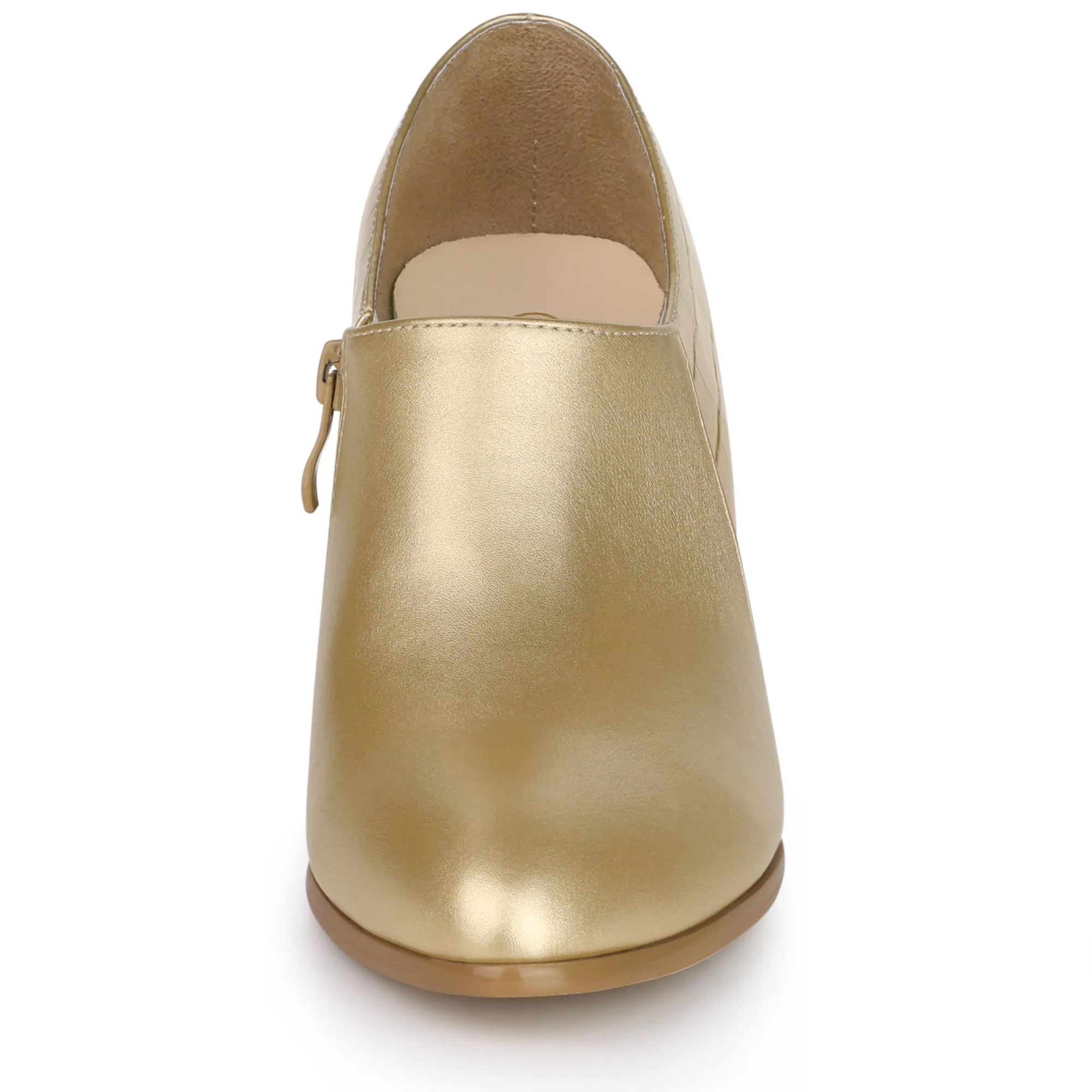 Patchwork Oxford Pointed Toe Chunky Heel Ankle Booties