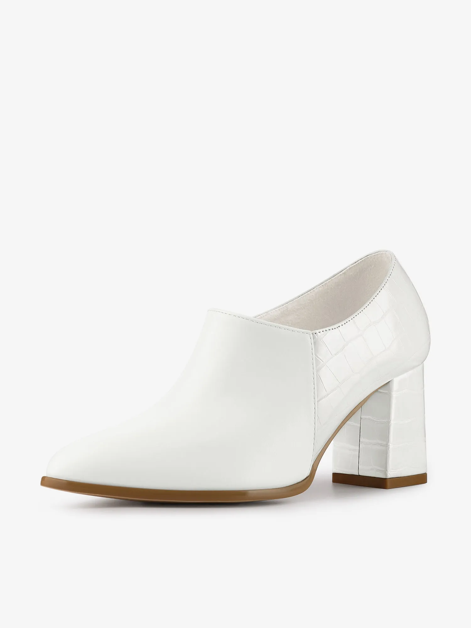 Patchwork Oxford Pointed Toe Chunky Heel Ankle Booties