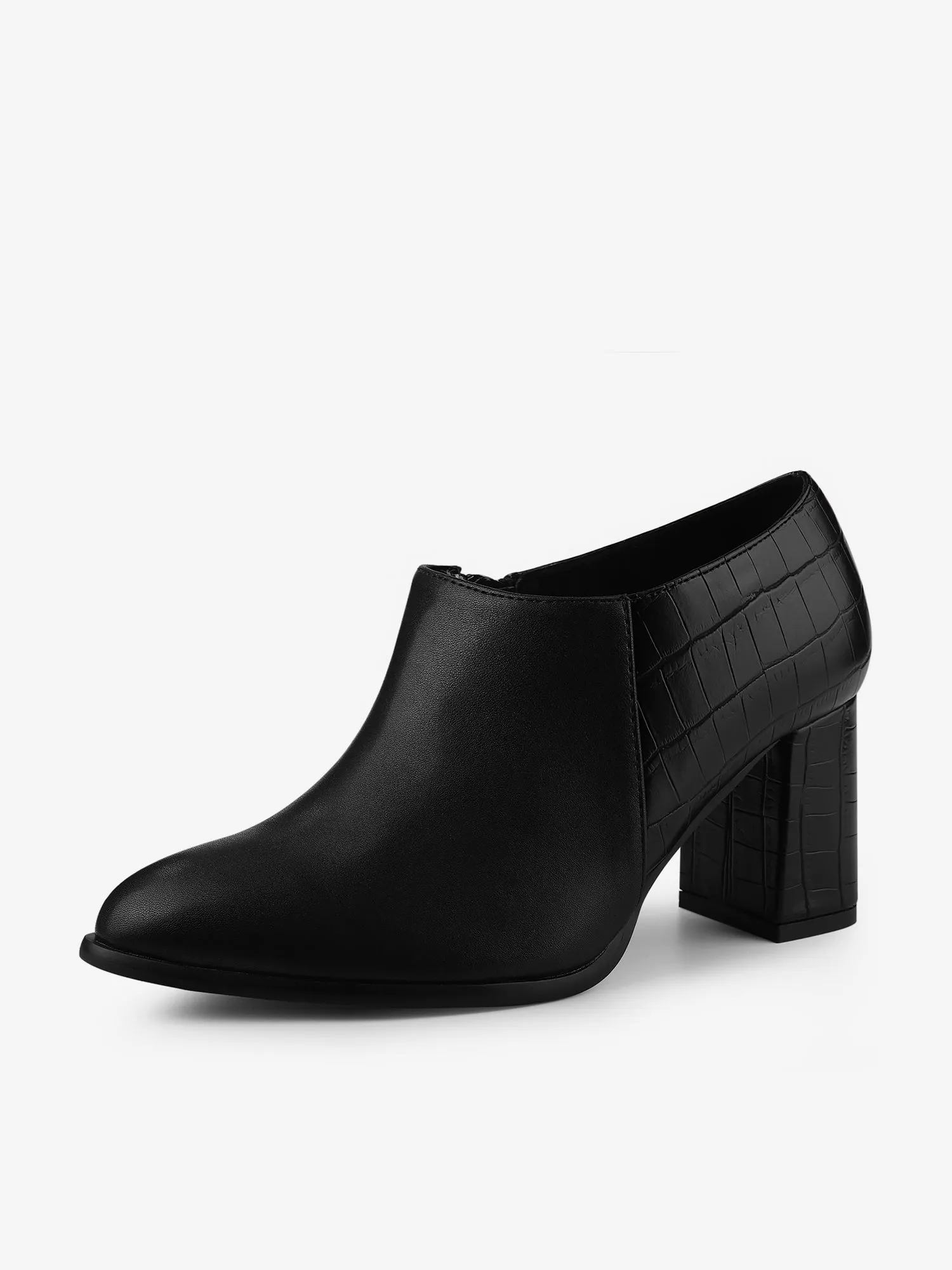 Patchwork Oxford Pointed Toe Chunky Heel Ankle Booties