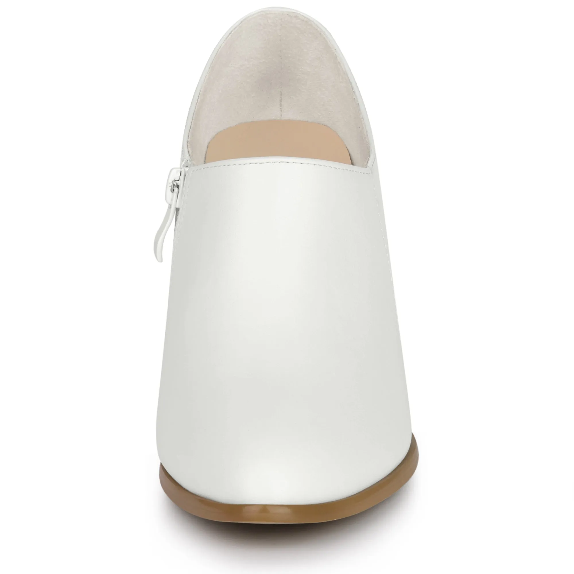 Patchwork Oxford Pointed Toe Chunky Heel Ankle Booties