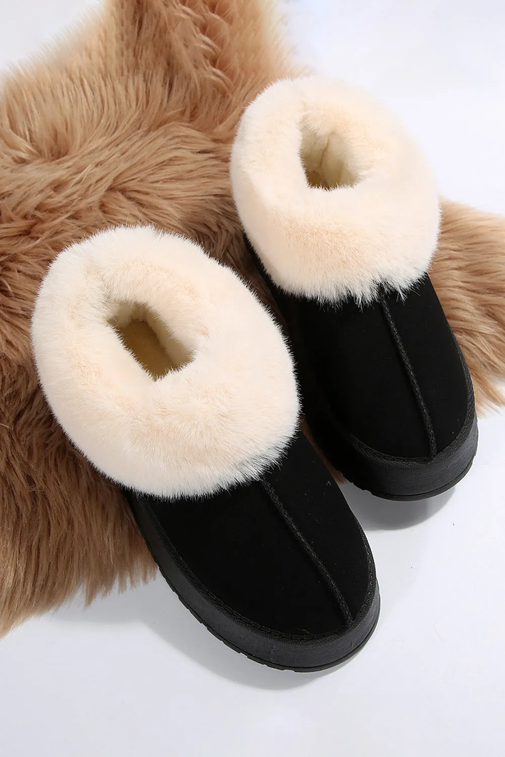 Sage Plush Suede Trim Thick Sole Flat Snow Boots
