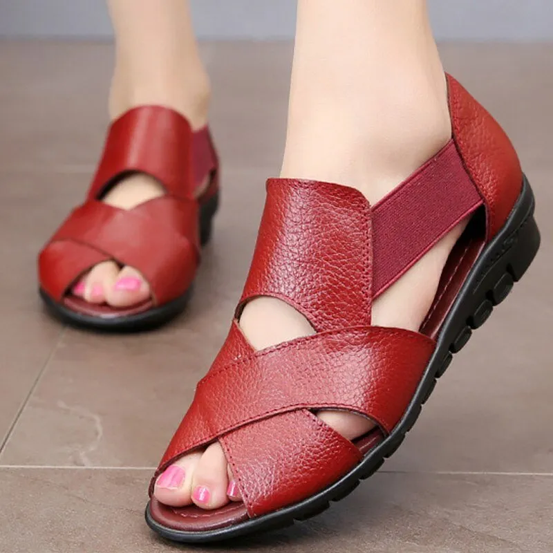 Soft Leather Slip-On Elastic Sandal Shoes