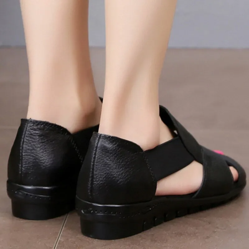 Soft Leather Slip-On Elastic Sandal Shoes