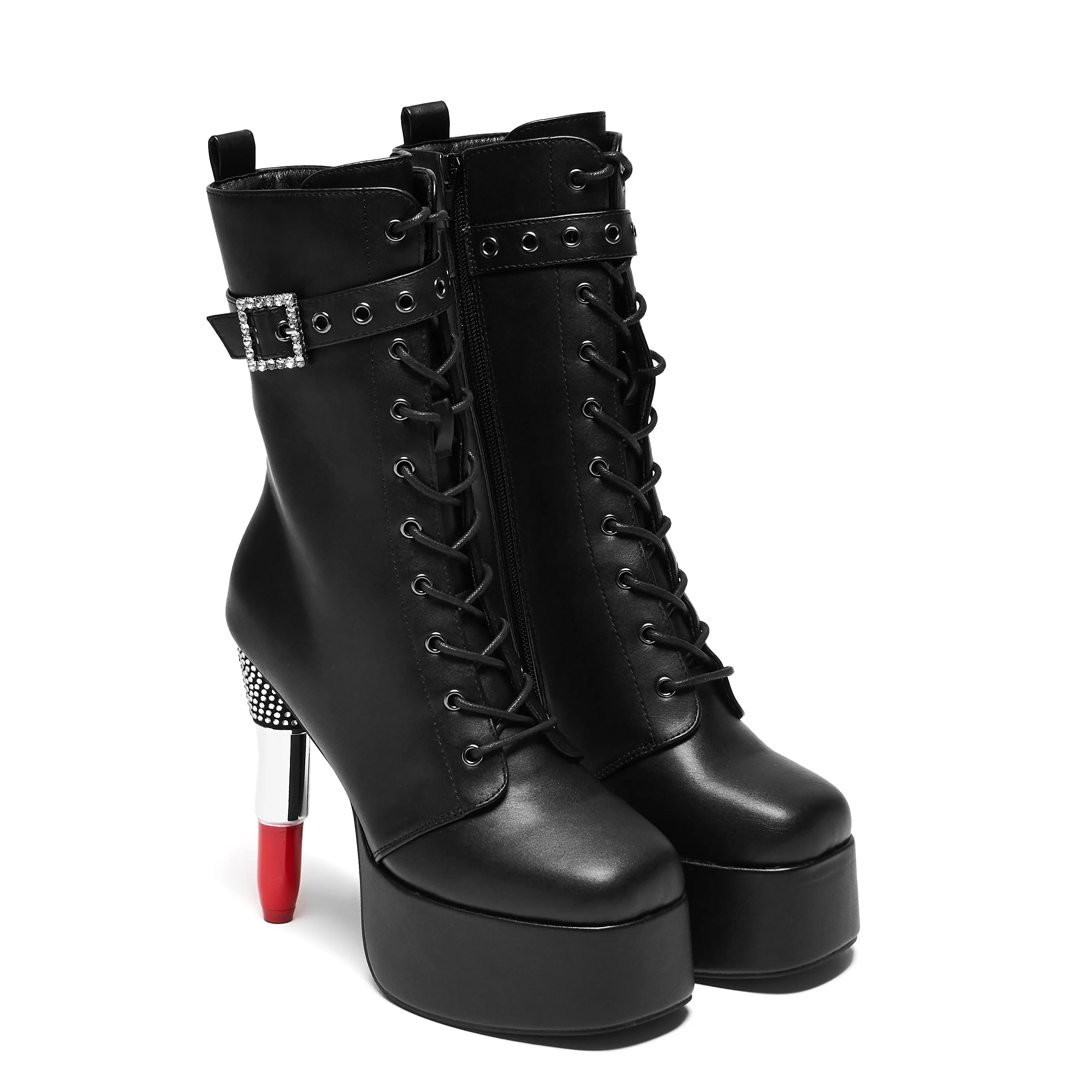 Thrill Me Lipstick Heeled Boots - Black
